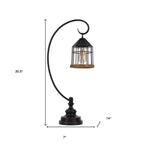 31" Bronze Metal Table Lamp With Bronze Cage Shade-5