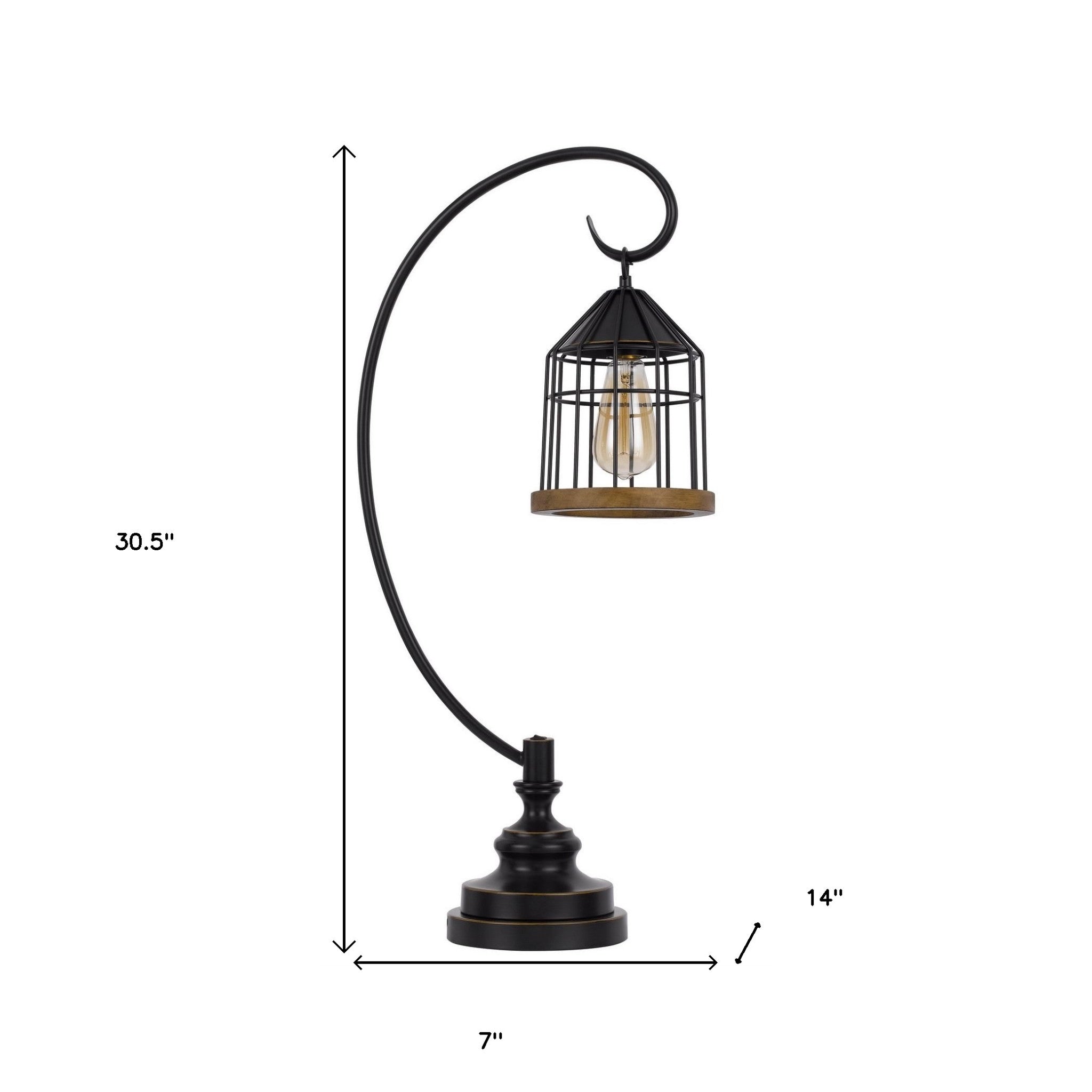 31" Bronze Metal Table Lamp With Bronze Cage Shade-5