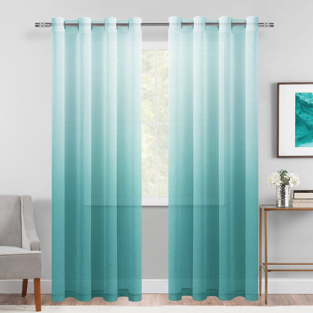 DWCN Faux Linen Ombre Sheer Curtains, Set of 2 Panels-0