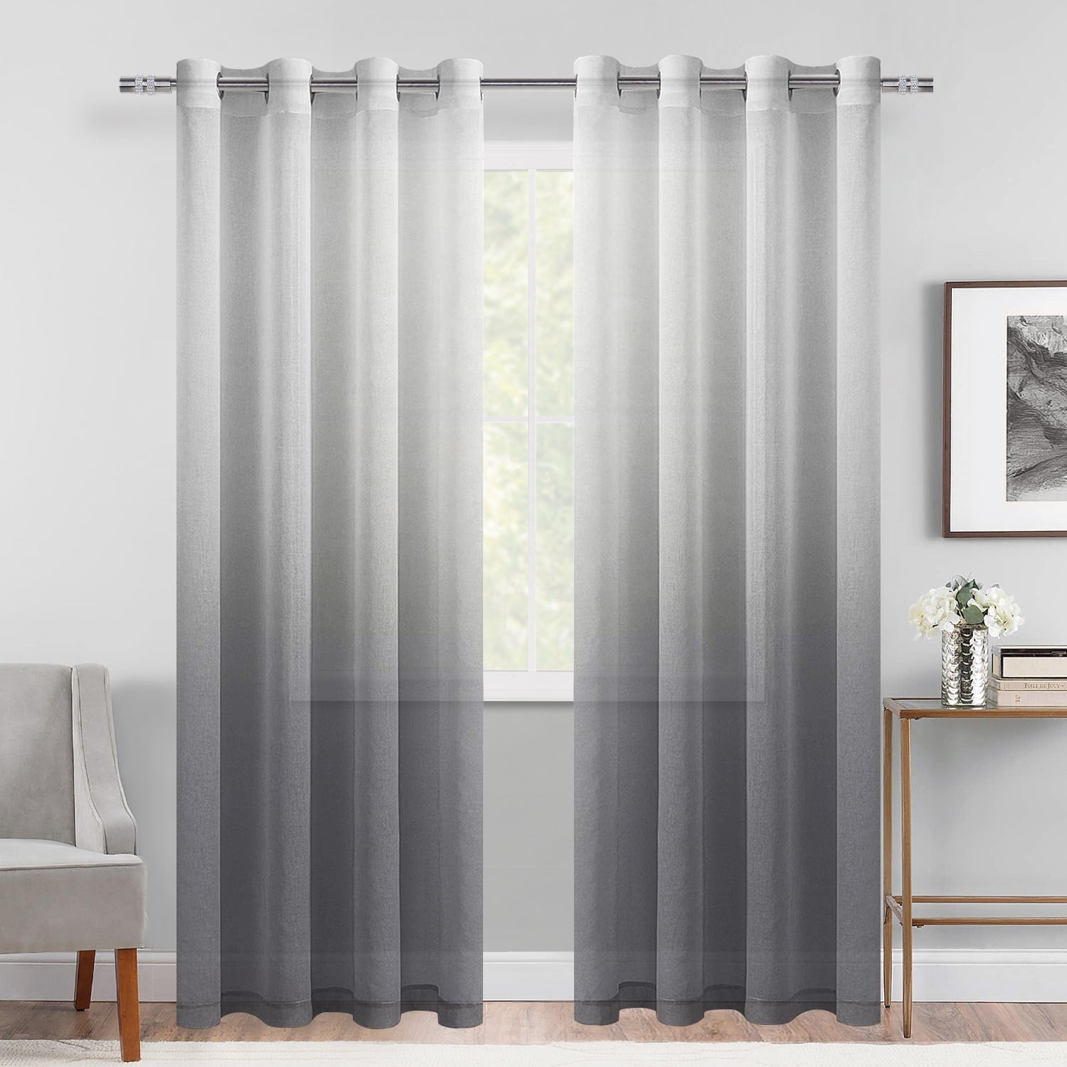 DWCN Faux Linen Ombre Sheer Curtains, Set of 2 Panels-13