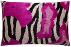 Bold Handmade Silk Velvet Throw Pillow - 16x24, Fuchsia and Black Abstract Animal Print with Down Feather Insert-2