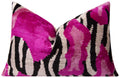 Bold Handmade Silk Velvet Throw Pillow - 16x24, Fuchsia and Black Abstract Animal Print with Down Feather Insert-0