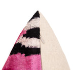 Bold Handmade Silk Velvet Throw Pillow - 16x24, Fuchsia and Black Abstract Animal Print with Down Feather Insert-3