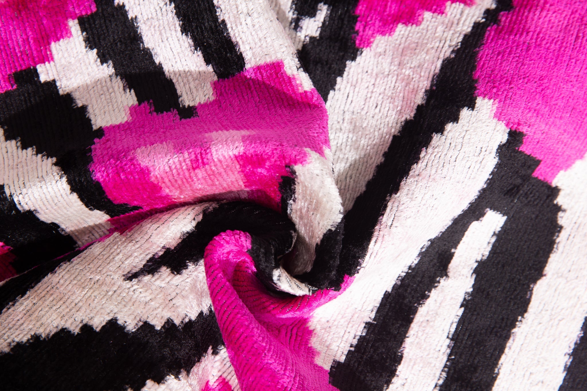 Bold Handmade Silk Velvet Throw Pillow - 16x24, Fuchsia and Black Abstract Animal Print with Down Feather Insert-4