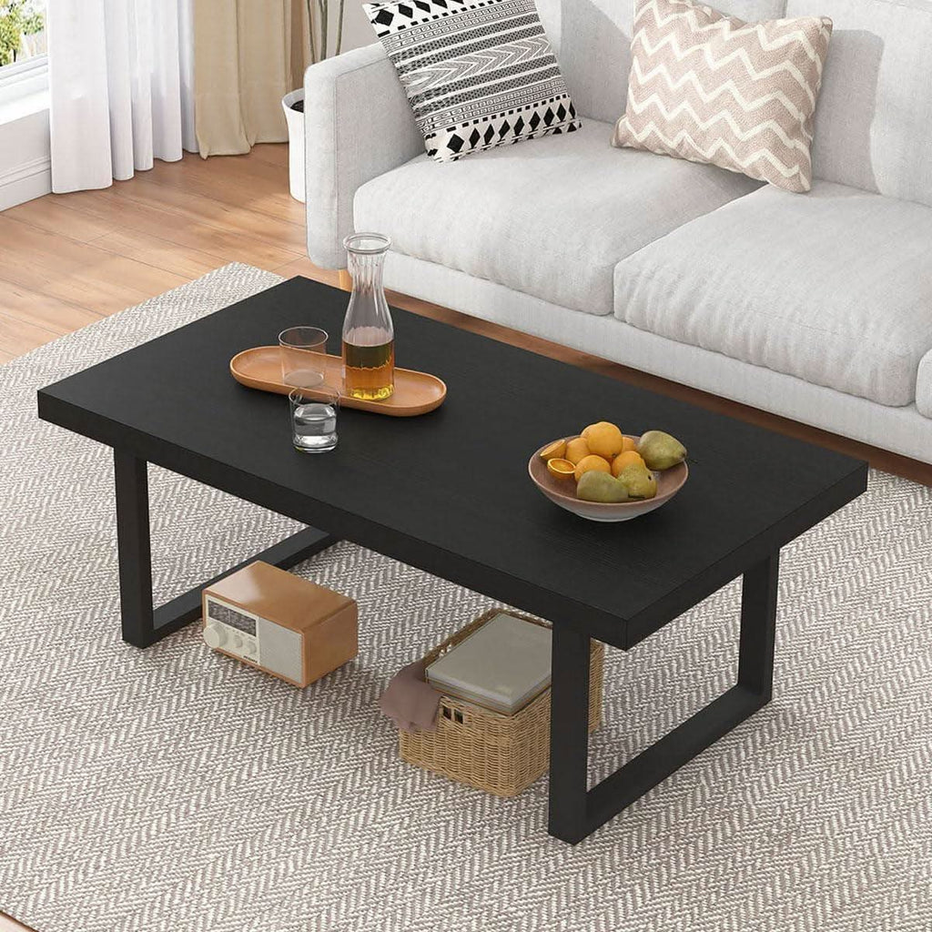 Matte Black Oak Industrial Rectangular Coffee Table-0