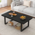 Matte Black Oak Industrial Rectangular Coffee Table-0
