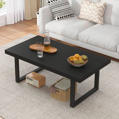 Matte Black Oak Industrial Rectangular Coffee Table-0