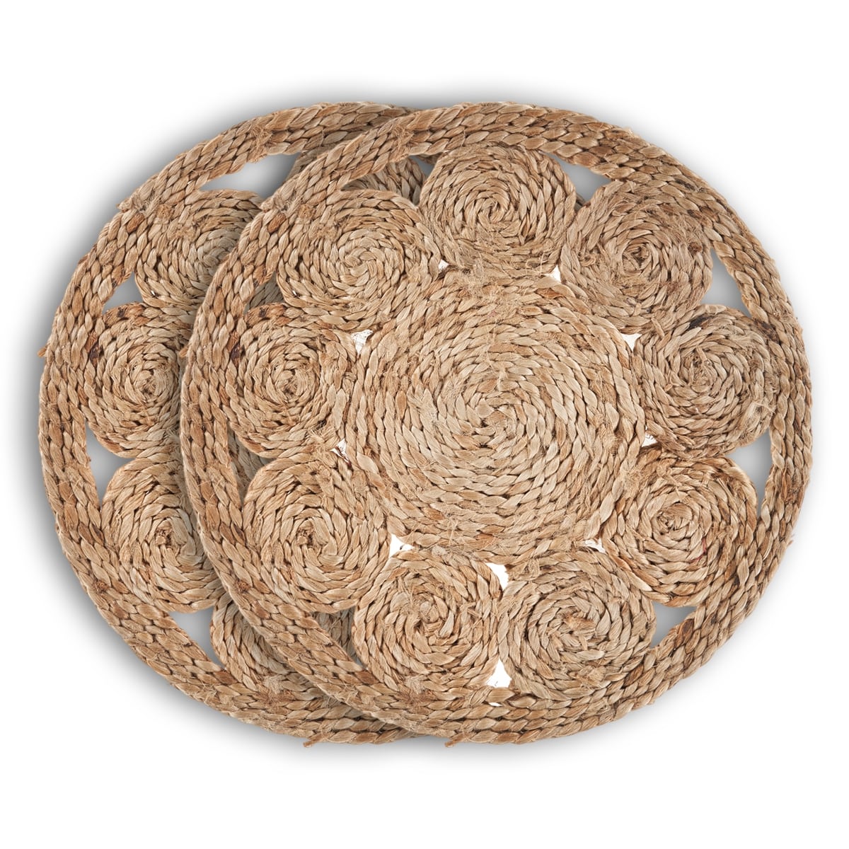 15" Set of Two Natural Braided Jute Round Placemats-1