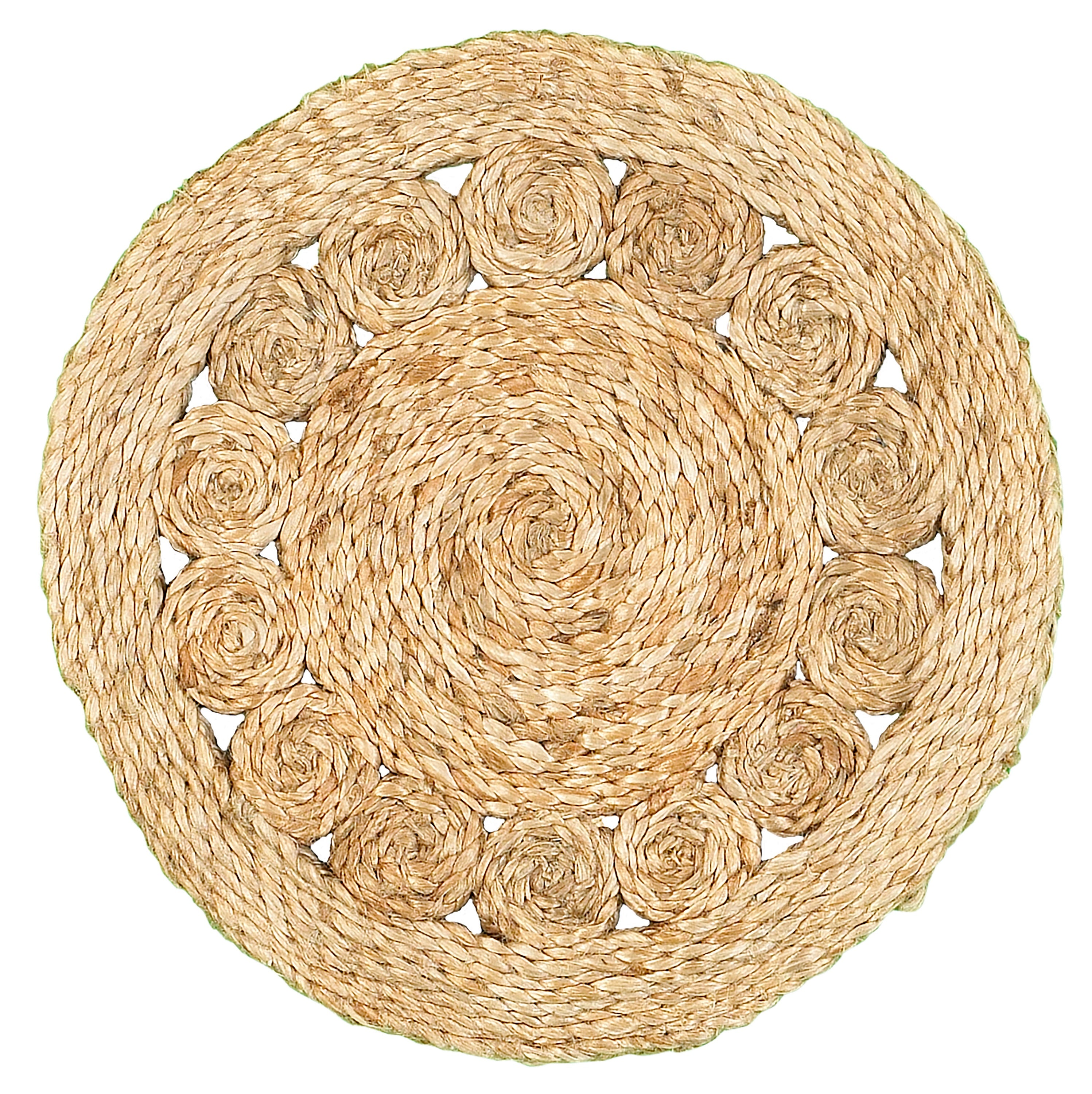 15" Set of Two Natural Braided Jute Round Placemats-2