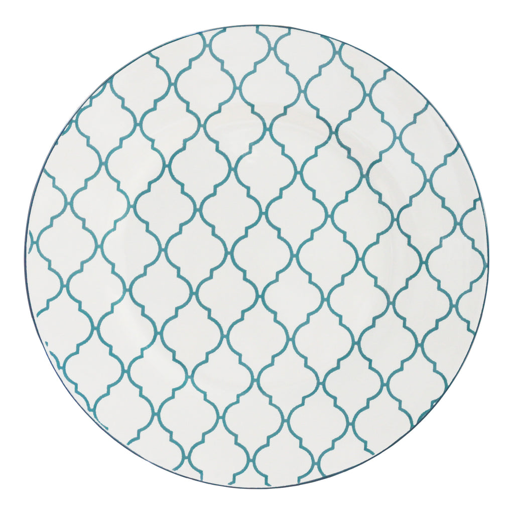 Turquoise Sixteen Piece Round Trellis Ceramic Service For Four Dinnerware Set-3