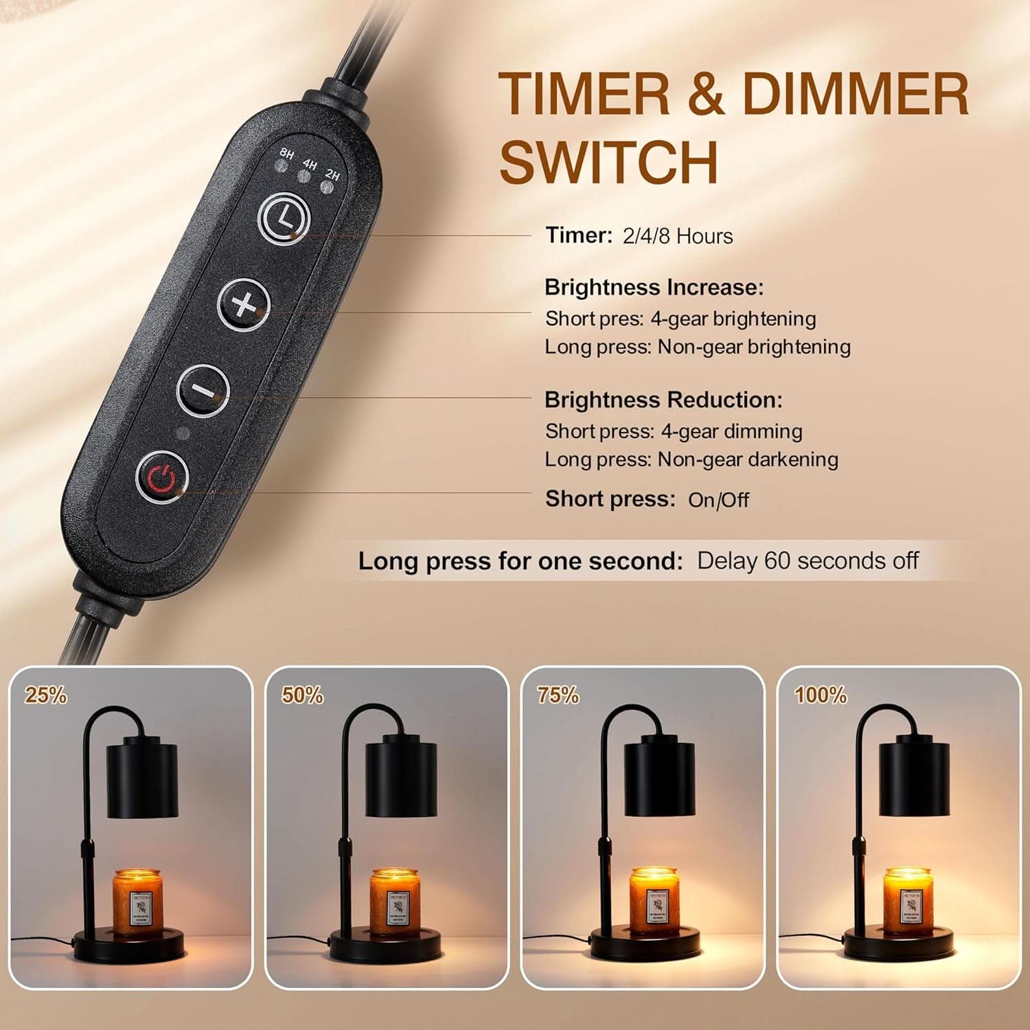 Candle Warmer Lamp With Programmable Dimmer Matte Black