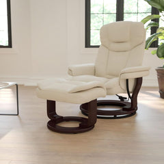 Beige Leathersoft Upholstered Recliner With Ottoman-1