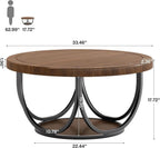 Round Coffee Table 33 Inch Brown Black Industrial Frame-1