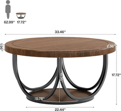 Round Coffee Table 33 Inch Brown Black Industrial Frame-1