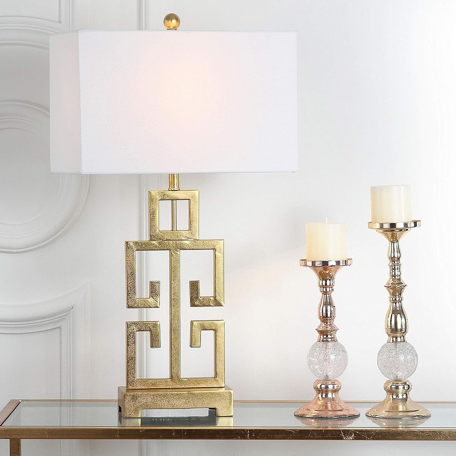 Greek Key Table Lamps Antique Gold Finish 29 Inch Led Bulbs-3