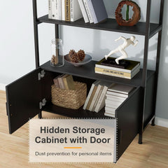 Arched Bookcase With Doors 71 Inch Industrial Black-3
