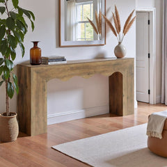 63 Inches Intricately Designed Walnut Console Table-2