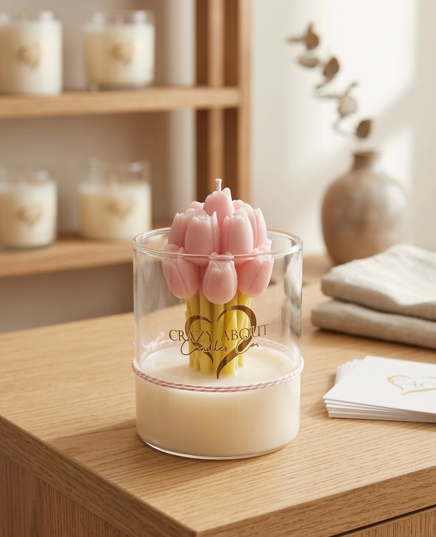 Pink Tulip Candle | Handcrafted Floral Soy Wax-0