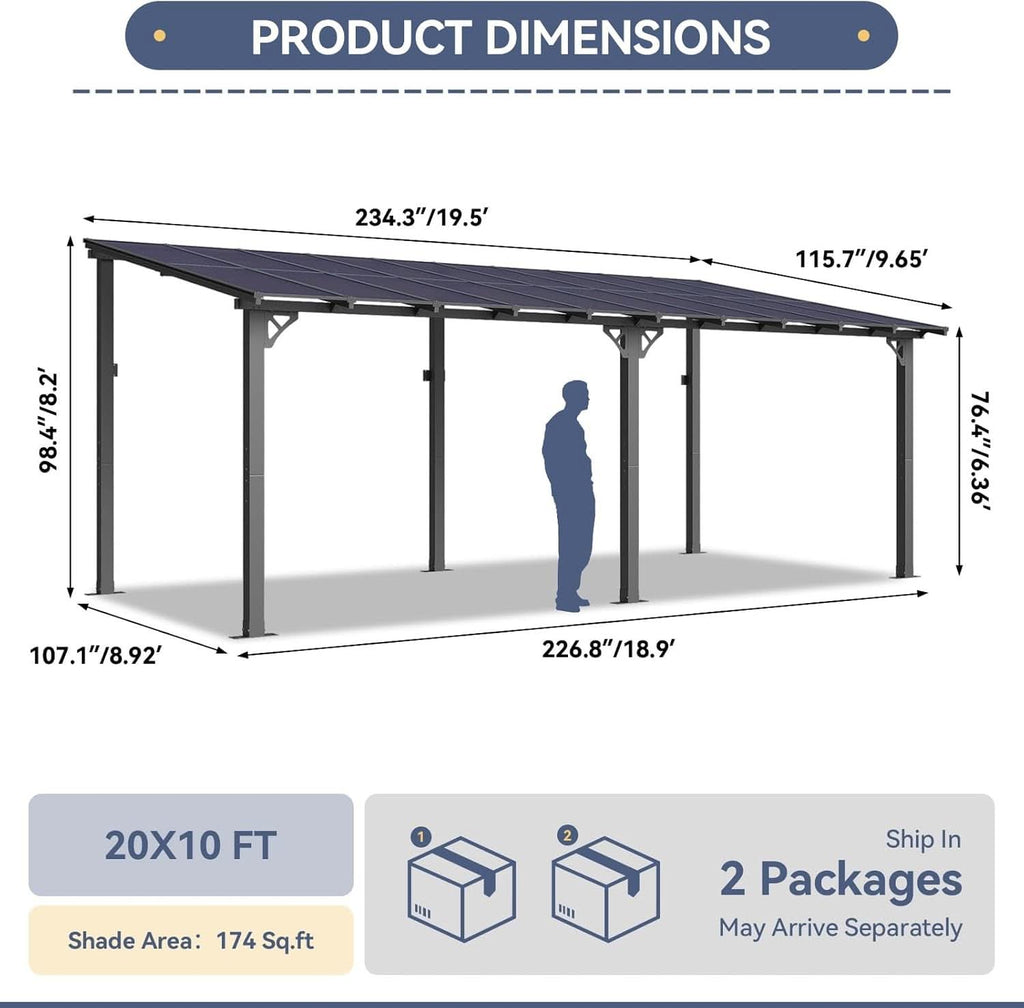 10x20 Ft Gazebo With Aluminum Frame Polycarbonate Roof-1