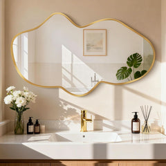Gold Irregular Shatter proof Wall Mirror 22x36 Bathroom-0