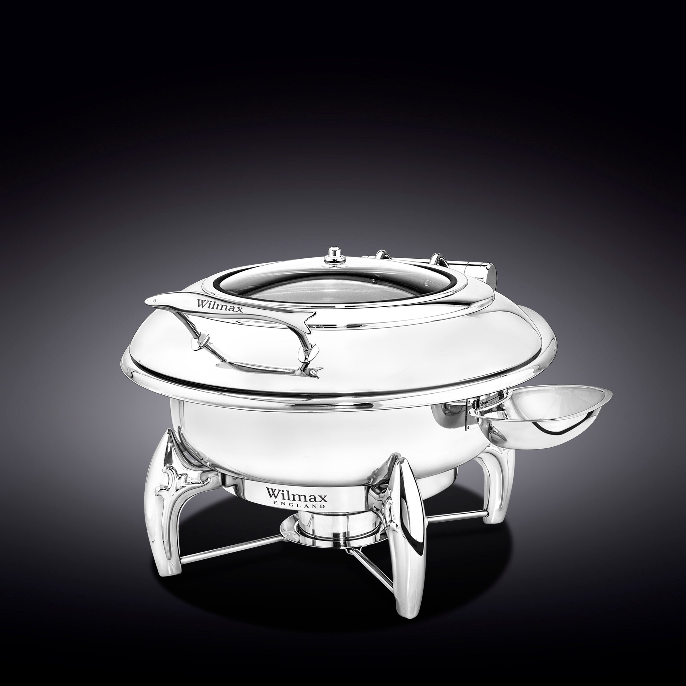 GLASS LID ROUND CHAFING DISH WITH STAND 20.5" inch X 18" inch X 13" inch | 52 X 45.5 X 33 CM 200 FL OZ | 6 L