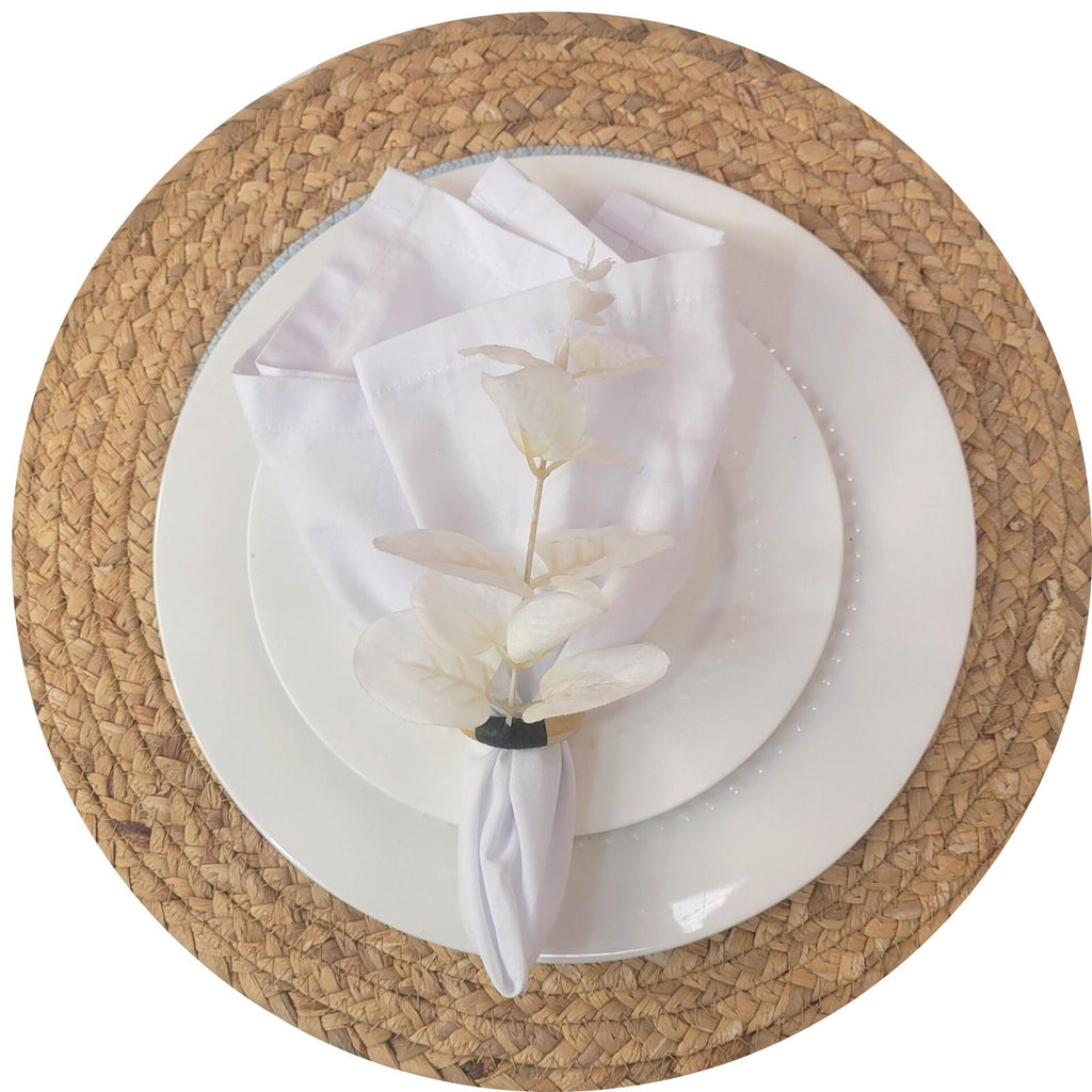 Set of 4 White Leaf Eucalyptus Napkin RingsRustic Napkin Ring, Minimalist Tabledecor, Oriental Tabledeco-1