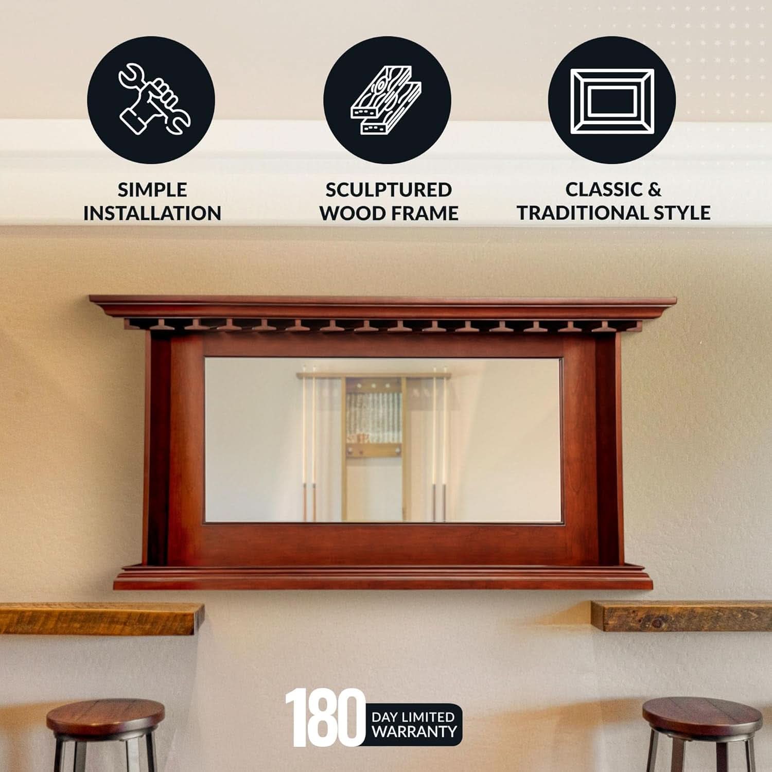 Seville 62x35.5 Inch Walnut Wall Mirror with Shelf-3