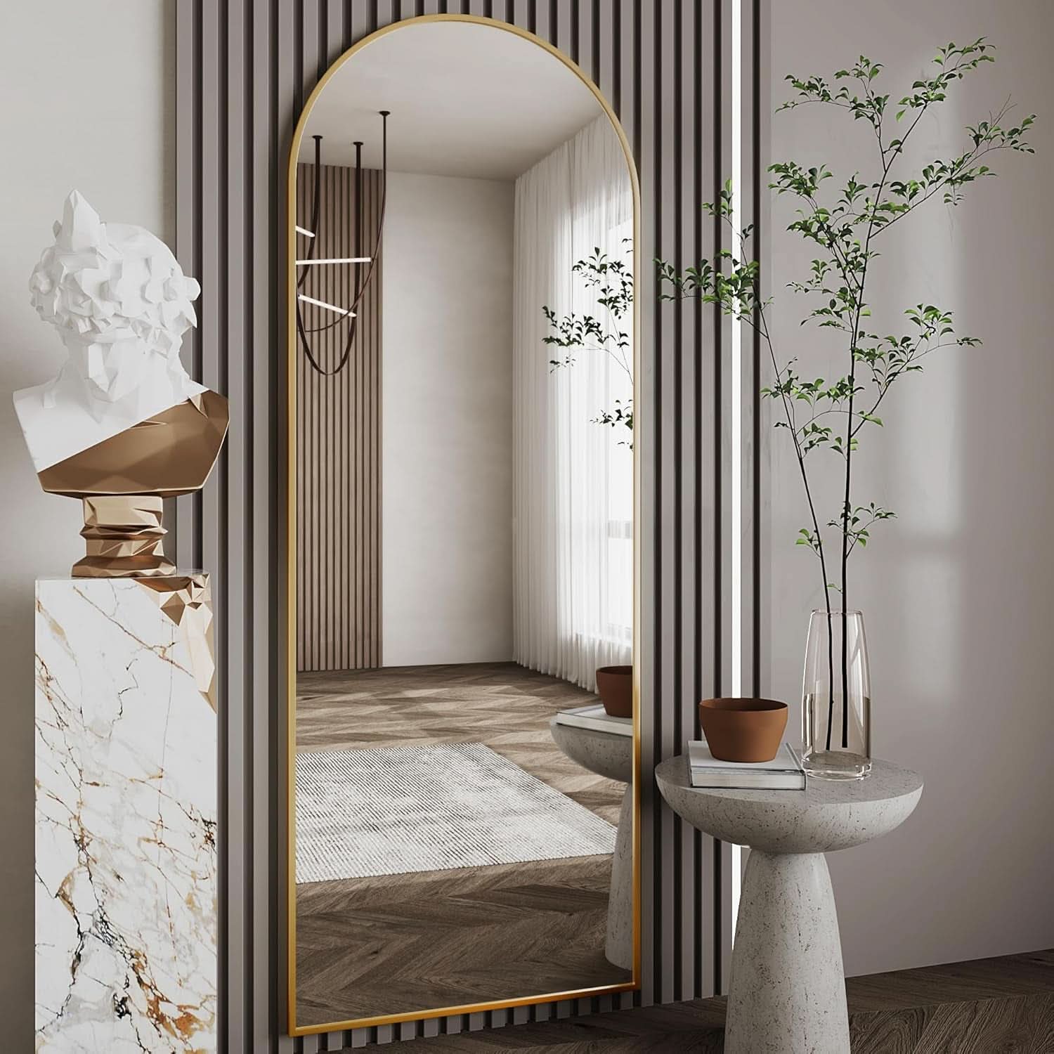 Nanoglass Arch Full Length Standing Mirror 71x26 In Gold-3
