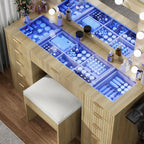 Vanity Desk With Translucent Glass Top Storage Drawers-2