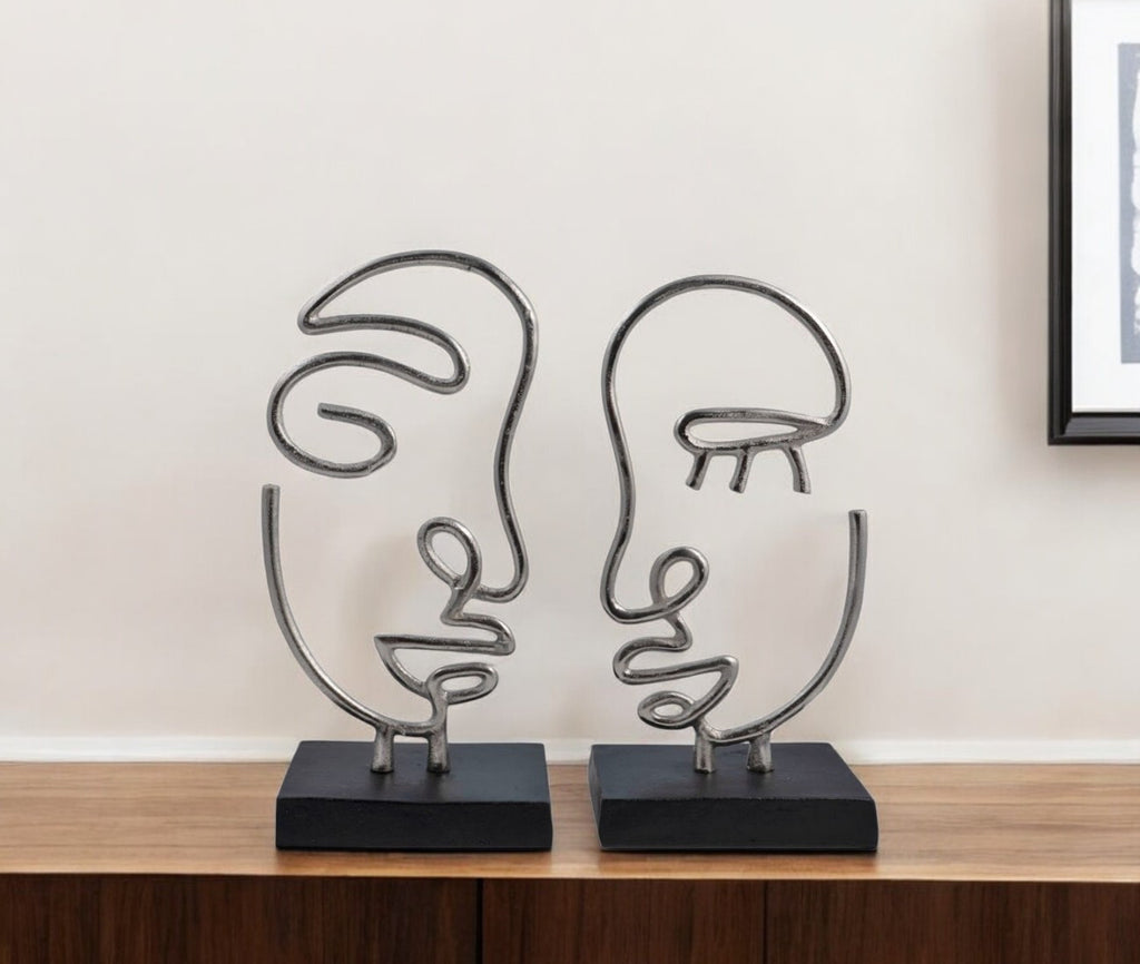 Set of Two Black and Silver Aluminum Tabletop Sculpture-0