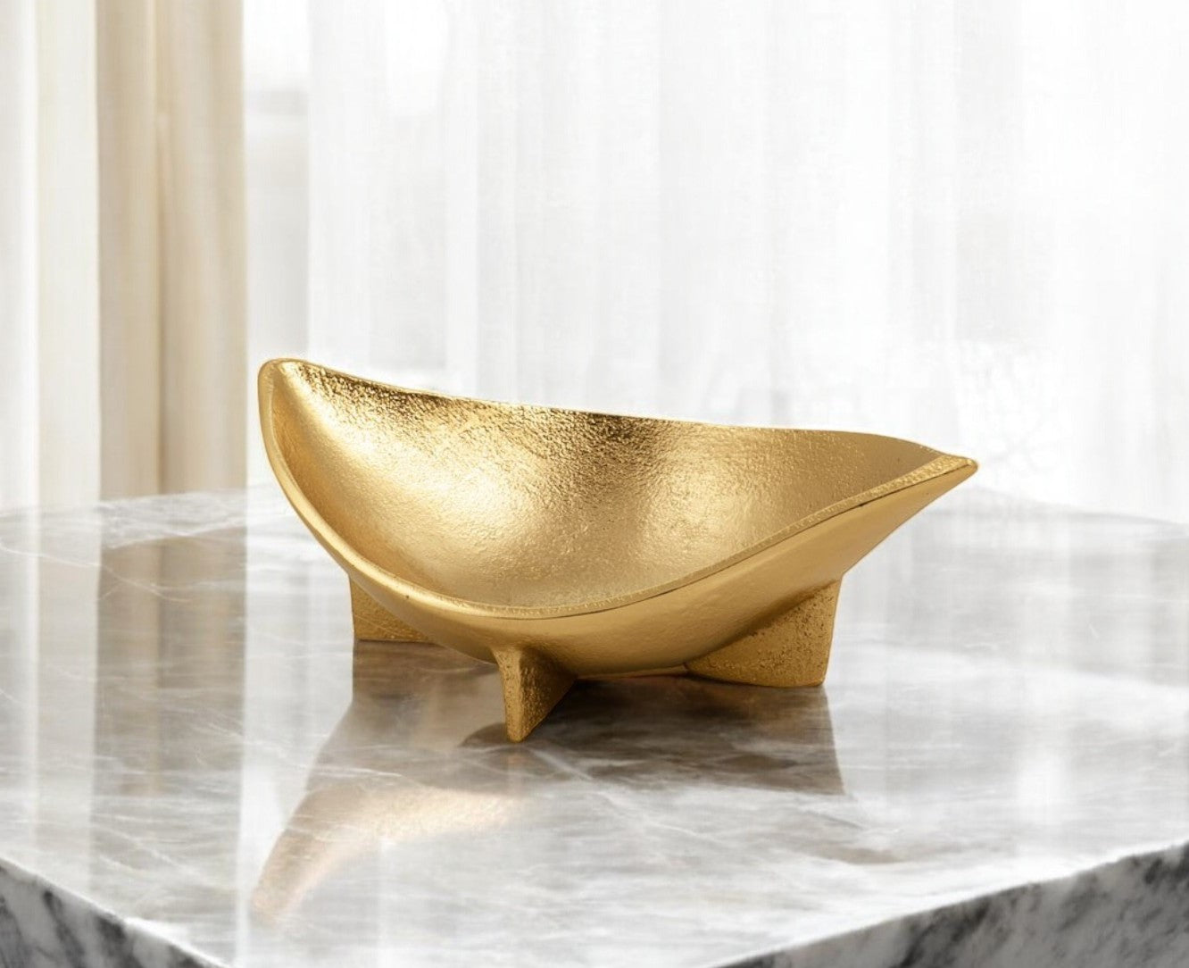 12" Gold Aluminum Oval Eye Shaped Centerpiece Bowl-0