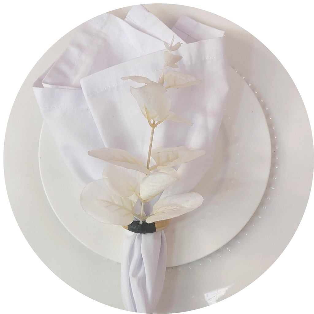 Set of 4 White Leaf Eucalyptus Napkin RingsRustic Napkin Ring, Minimalist Tabledecor, Oriental Tabledeco-2
