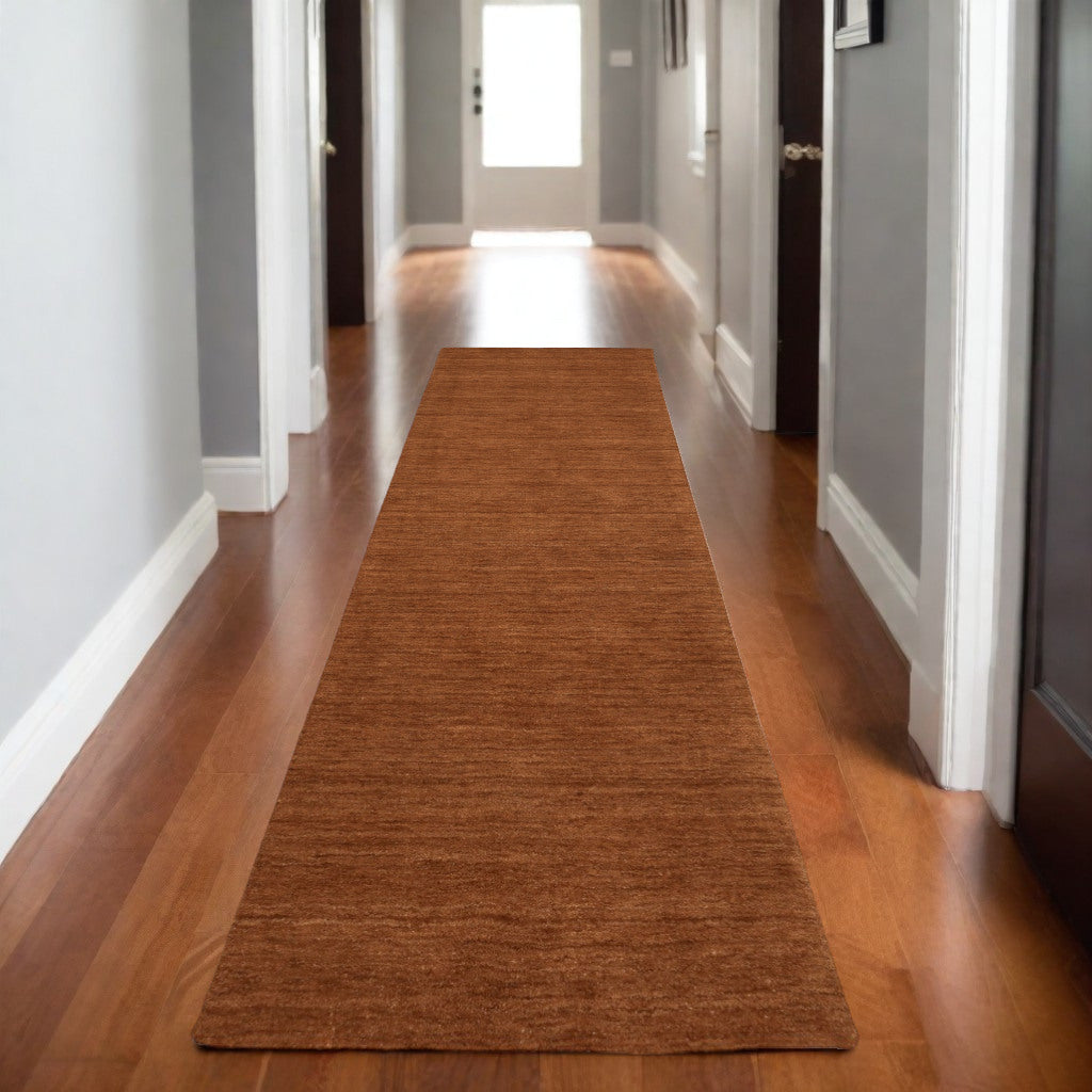 8' Rust Wool Hand Tufted Runner Rug-0