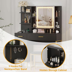 Black Vanity Desk With Multifunctional LED Lighting-2