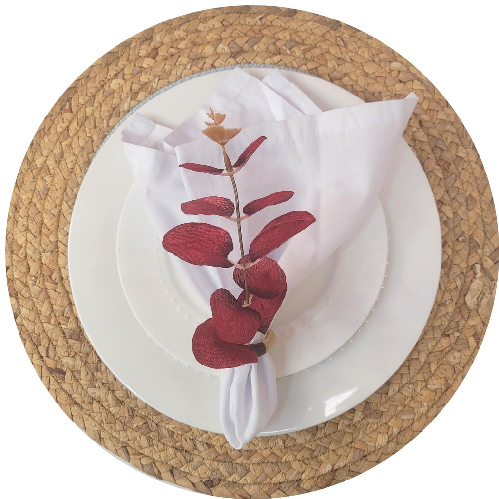 Set of 4 Red Leaf Eucalyptus Napkin Rings, Rustic Napkin Ring, Minimalist Tabledecor, Oriental Tabledecor-2