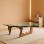 Mid Century Glass Top End Table With Light Walnut Finish-0