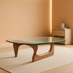Mid Century Glass Top End Table With Light Walnut Finish-0