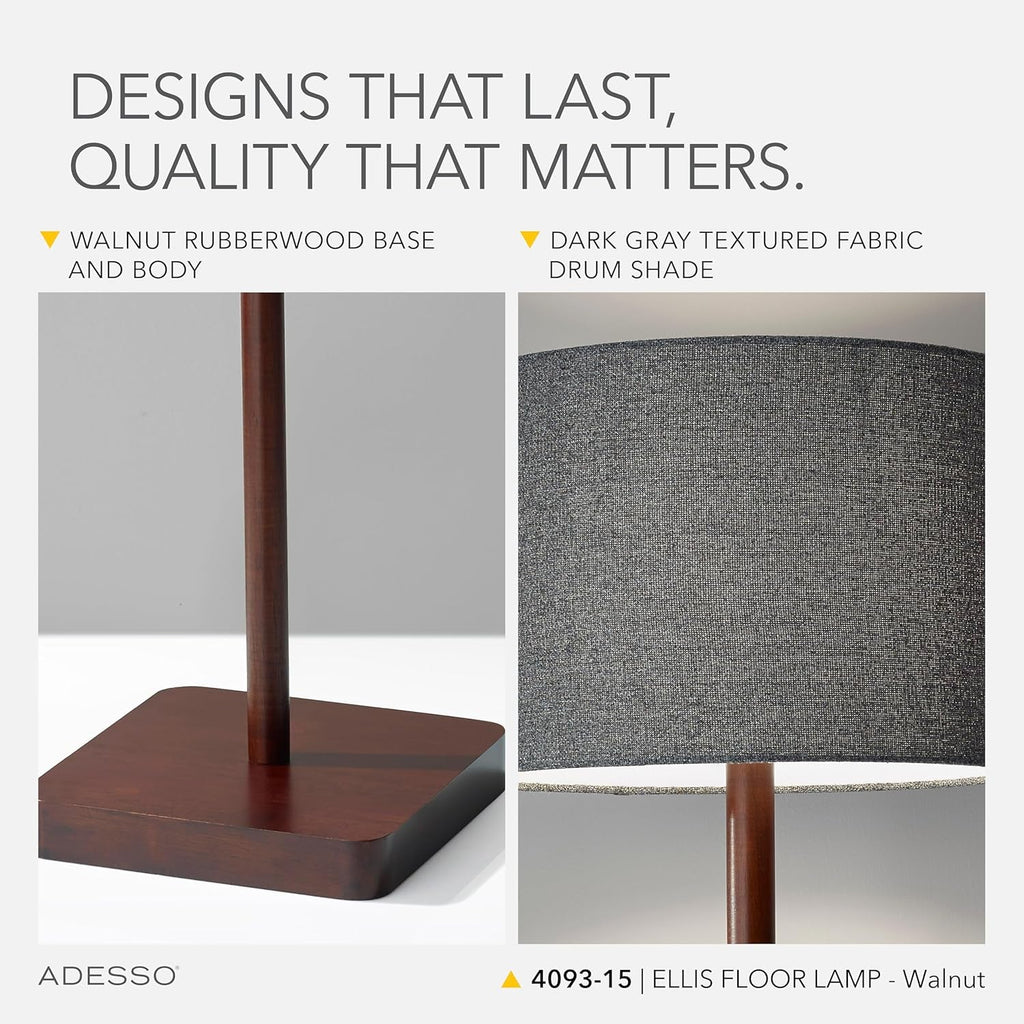 Floor Lamp Walnut Grey Shade Adjustable Fifty Eight Inch Tall-3