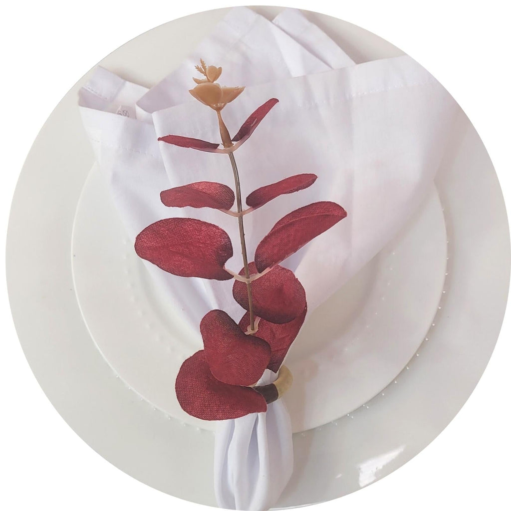 Set of 4 Red Leaf Eucalyptus Napkin Rings, Rustic Napkin Ring, Minimalist Tabledecor, Oriental Tabledecor-3