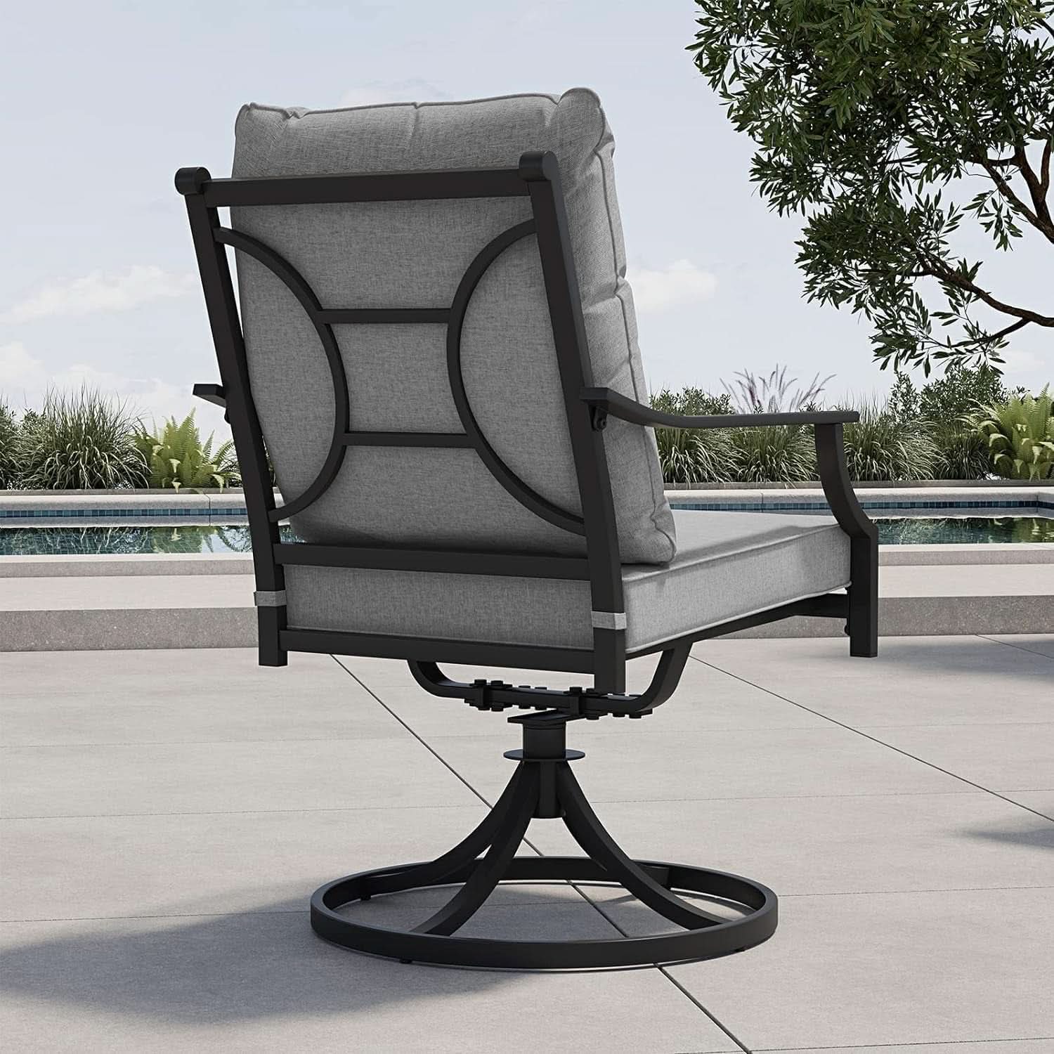7 Piece Patio Dining Set For 6 With Swivel Chairs And Olefin Cushions-4