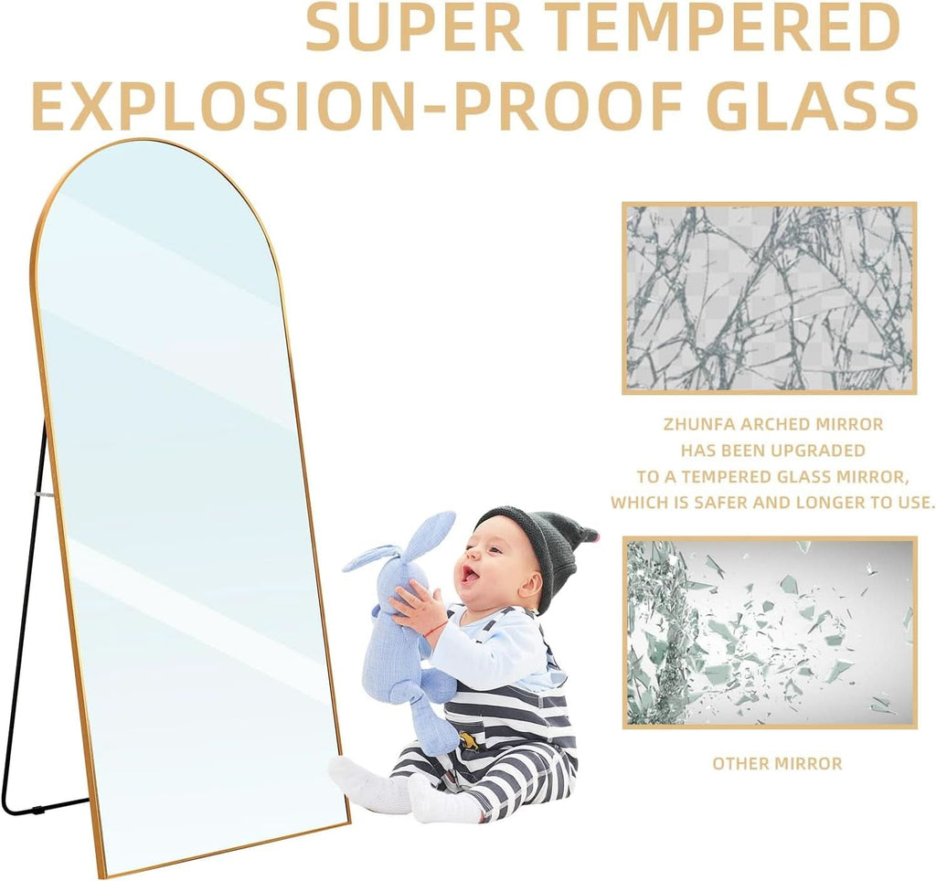 Arched Full Length Mirror 71x32 Inches Gold Aluminum Floor-3