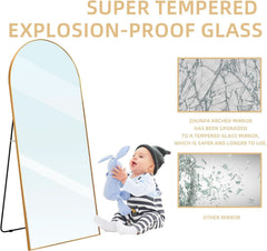 Arched Full Length Mirror 71x32 Inches Gold Aluminum Floor-3
