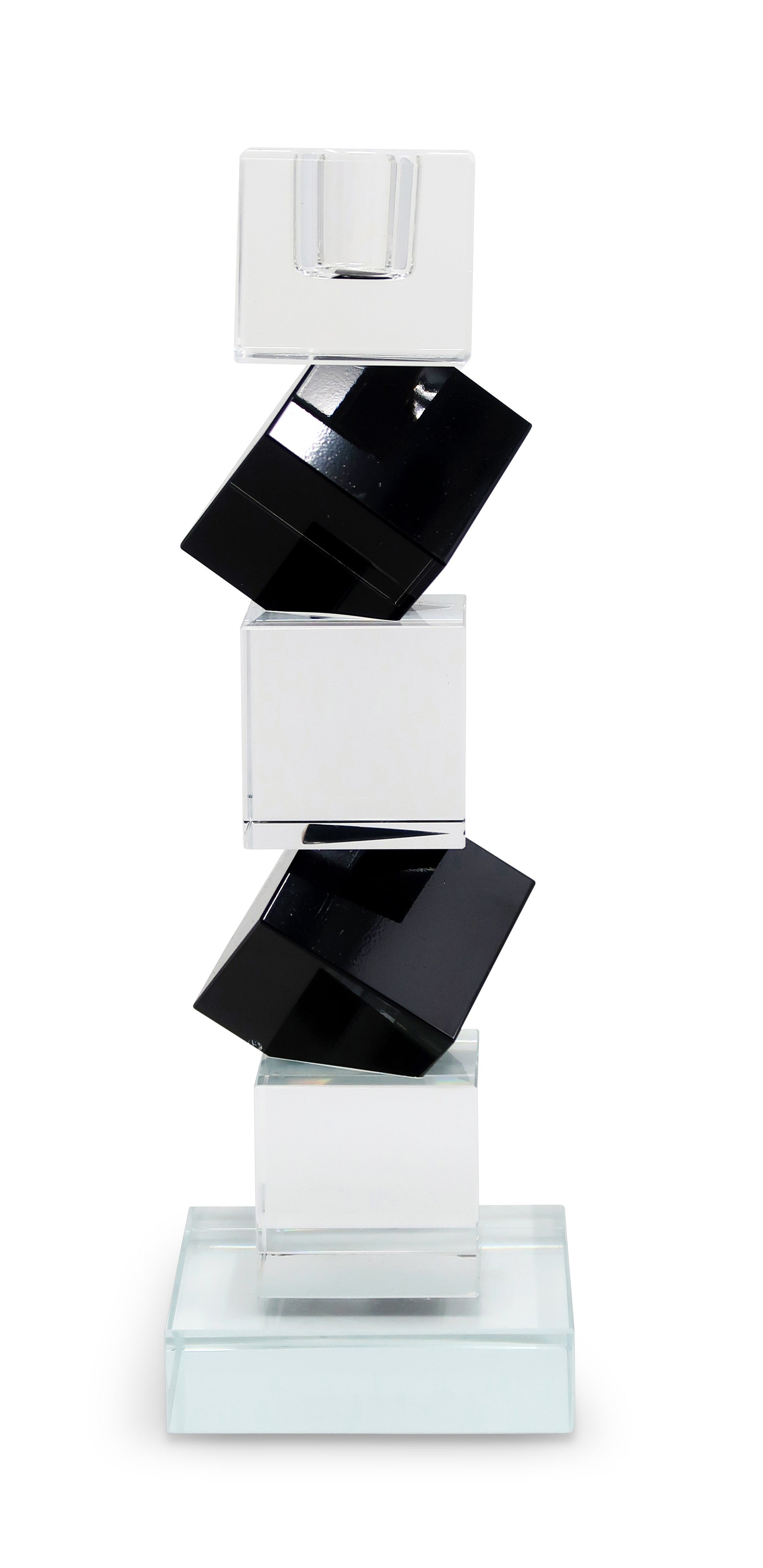 9" Black And Clear Crystal Tabletop Taper Candlestick-4