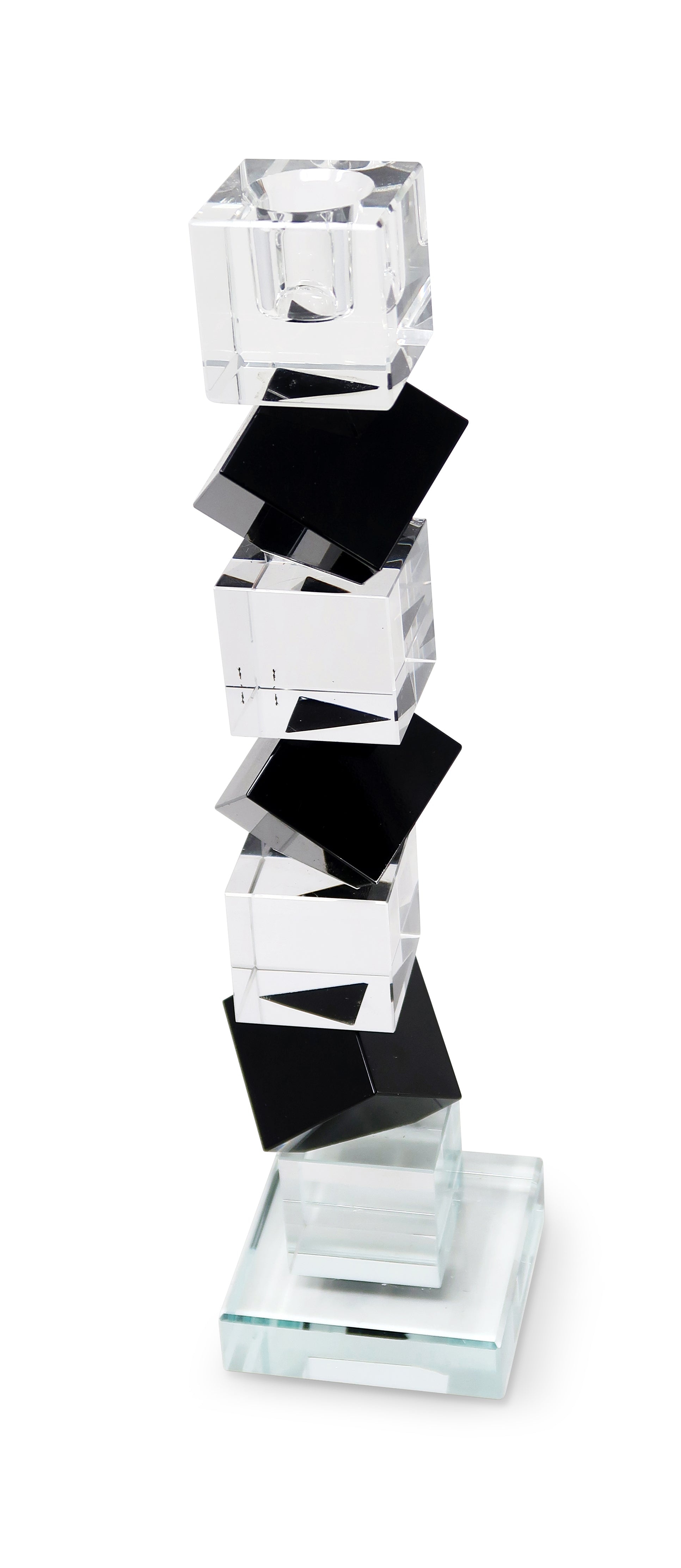 12" Black And Clear Crystal Tabletop Taper Candlestick-2