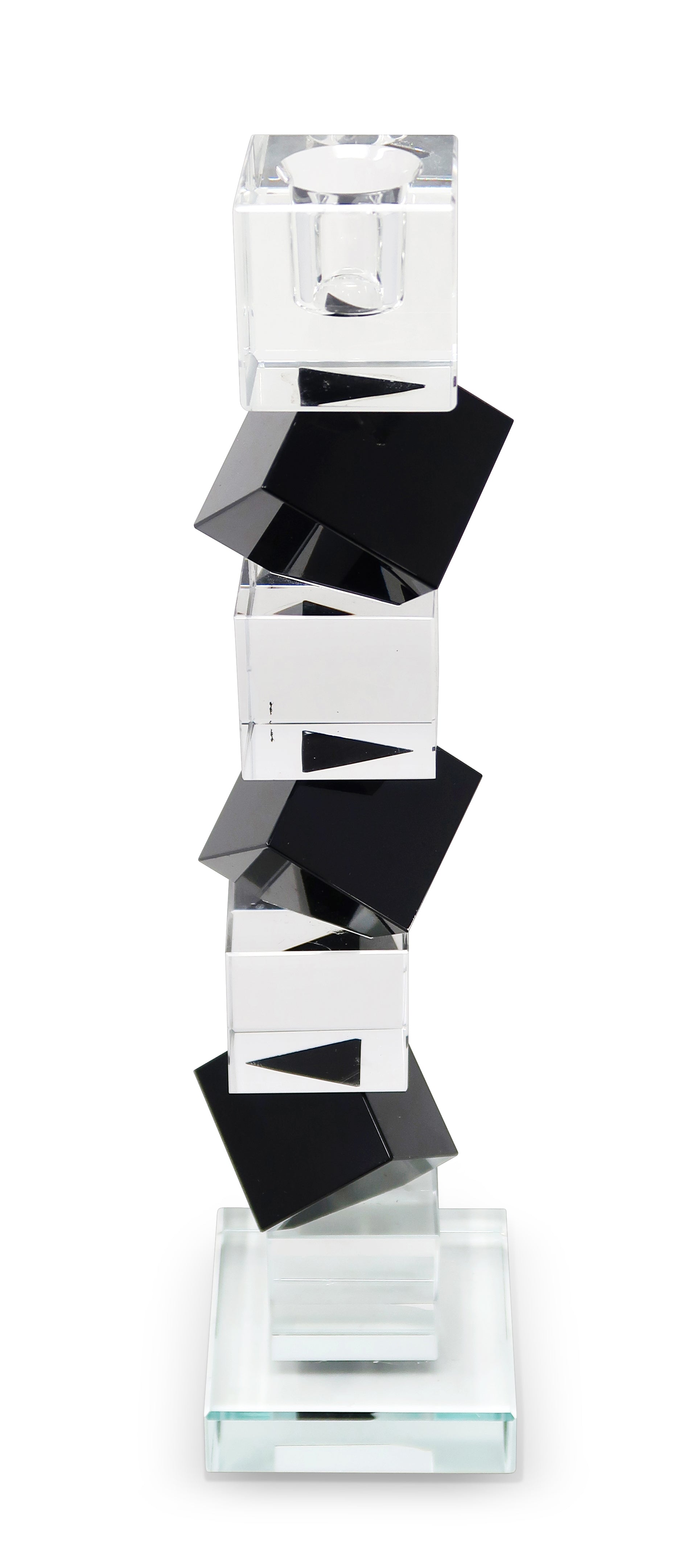 12" Black And Clear Crystal Tabletop Taper Candlestick-4