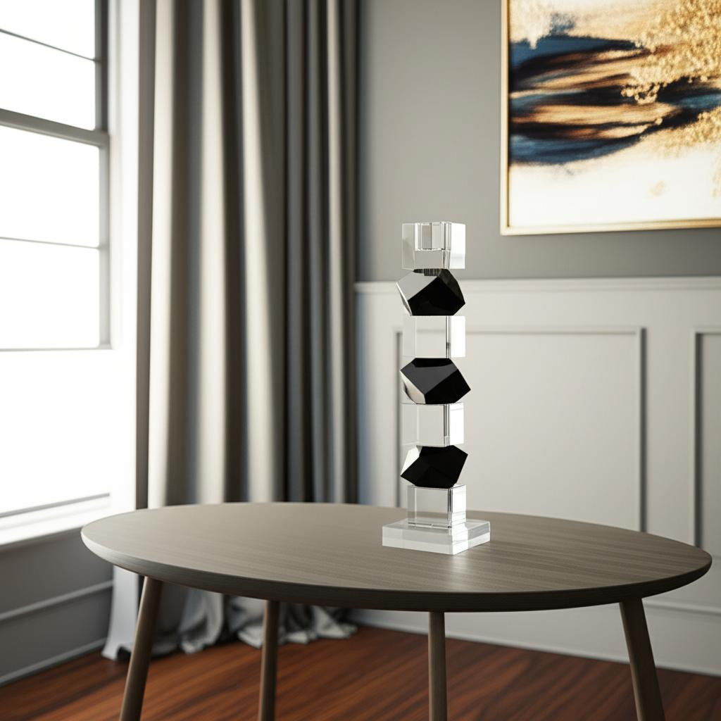 12" Black And Clear Crystal Tabletop Taper Candlestick-0