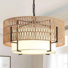 Boho Rattan Chandelier Pendant Light Natural Finish-0