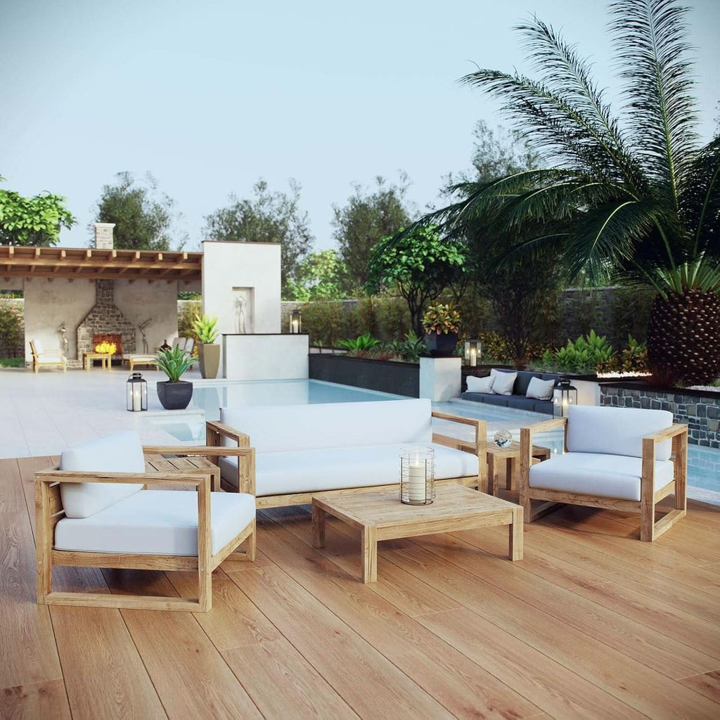 Natural White Teak Wood Outdoor 6-Piece Sectional Sofa Set-1