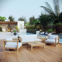 Natural White Teak Wood Outdoor 6-Piece Sectional Sofa Set-1