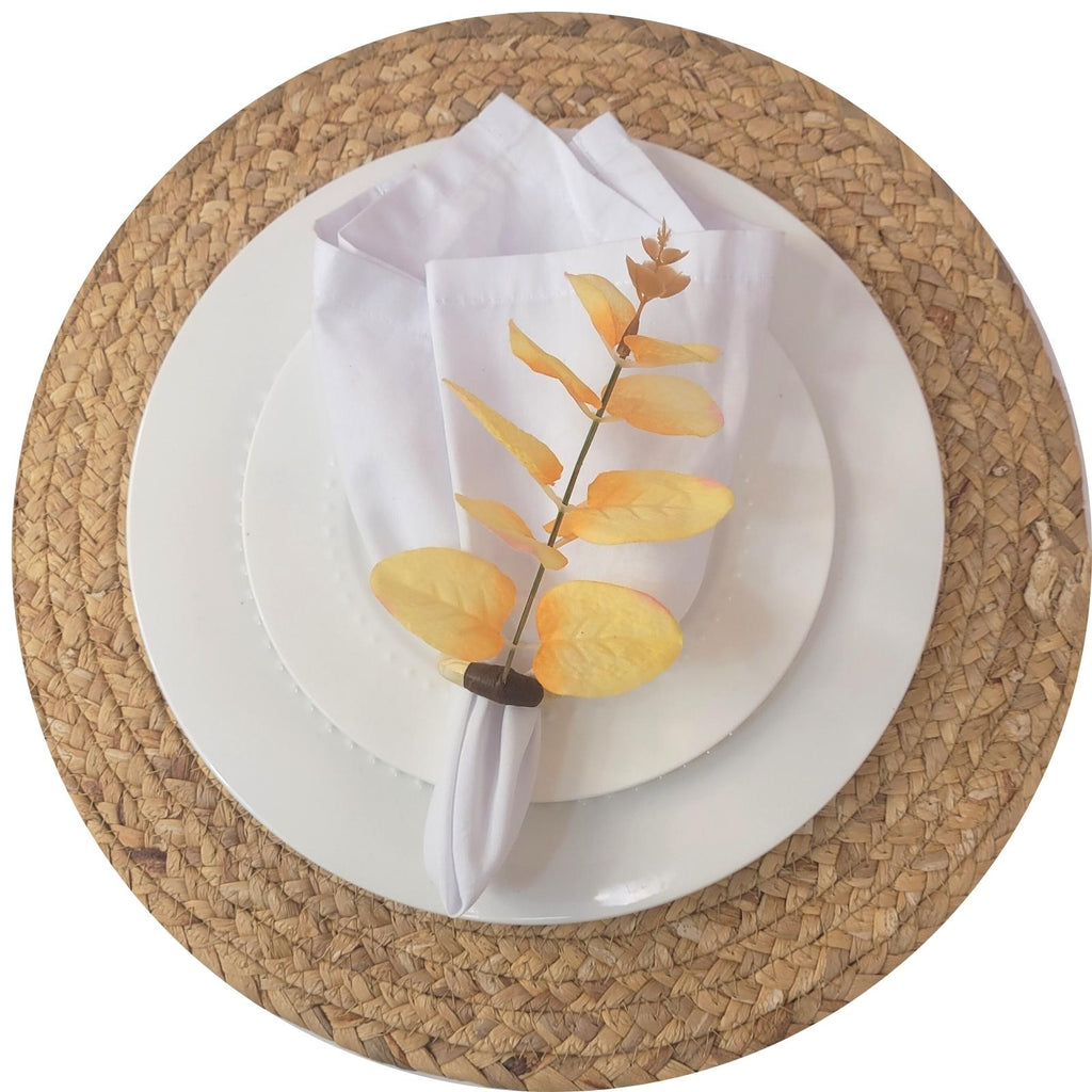 Set of 4 Yellow Leaf Eucalyptus Napkin Rings, Rustic Napkin Ring, Minimalist Tabledecor, Oriental Tabledeco-1